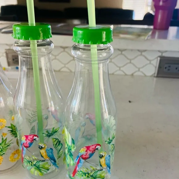 Pineapple & Parrot Reusable Straw Bottles Set - Picture 4 of 5